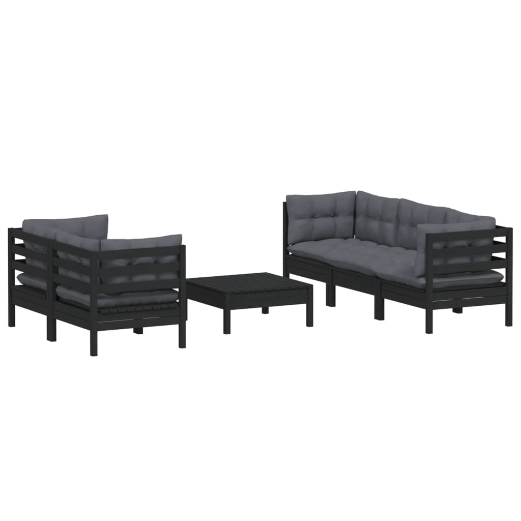 Salon de jardin 6 pcs avec coussins anthracite Bois de pin