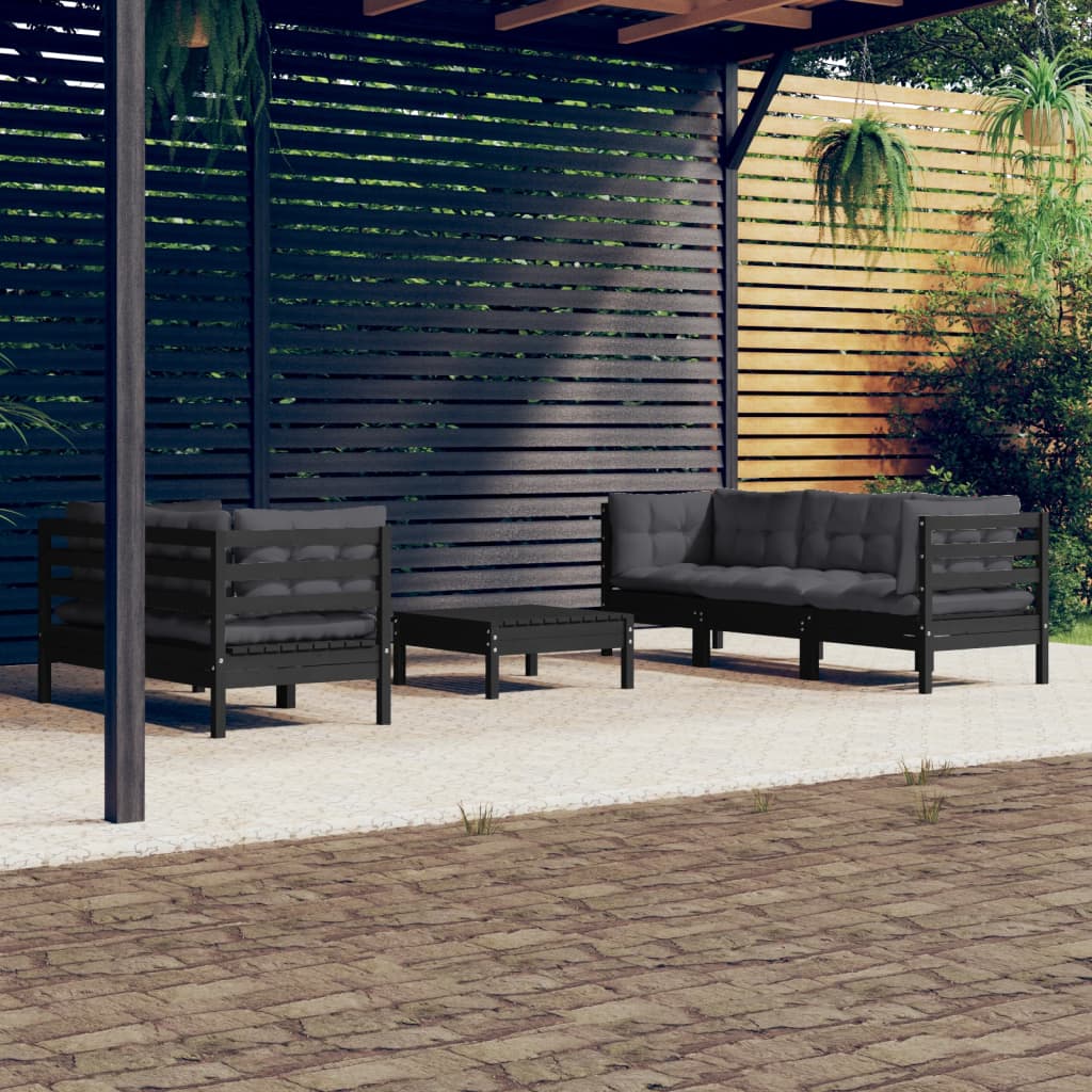 Salon de jardin 6 pcs avec coussins anthracite Bois de pin