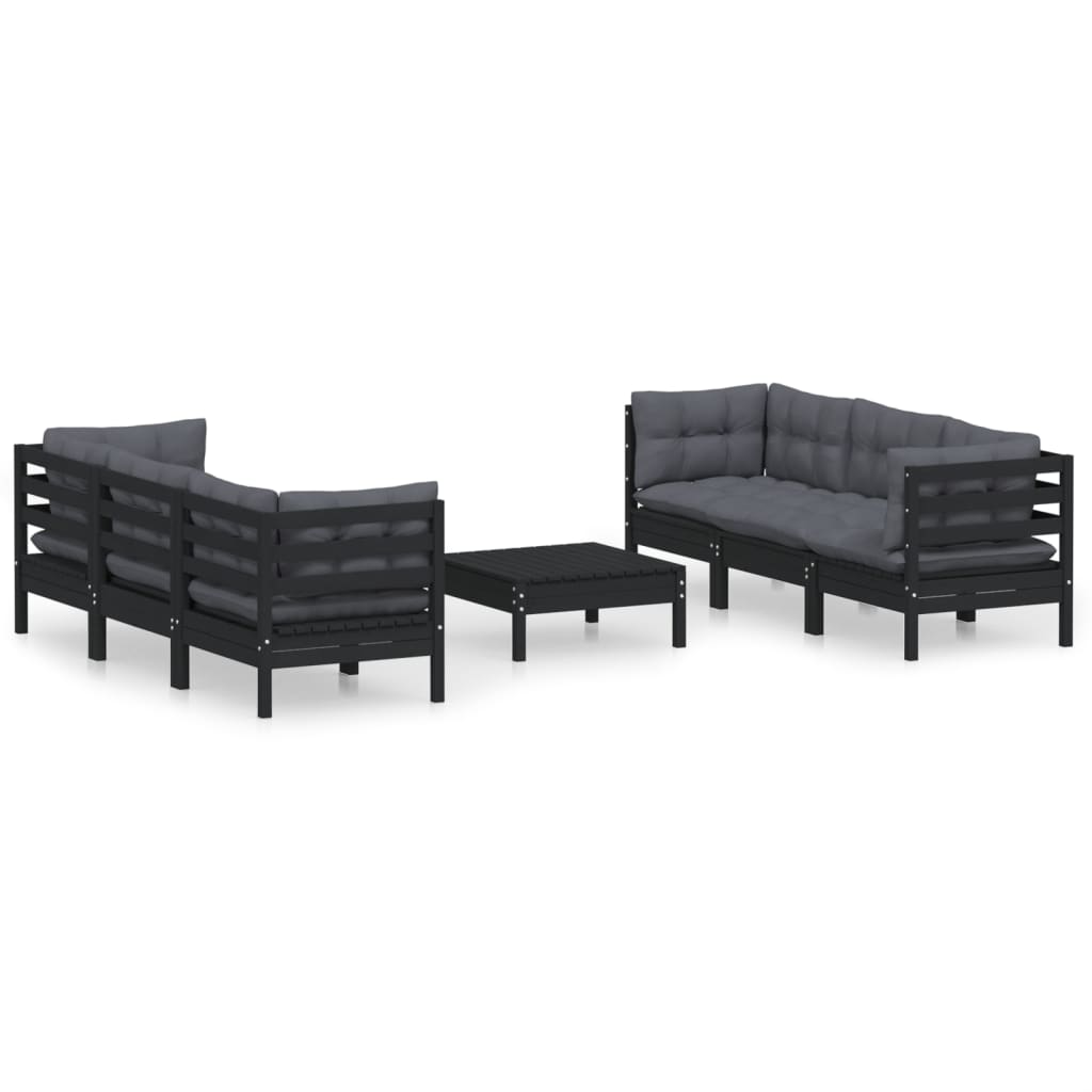 Garden furniture 7 pcs with anthracite pine wood cushions