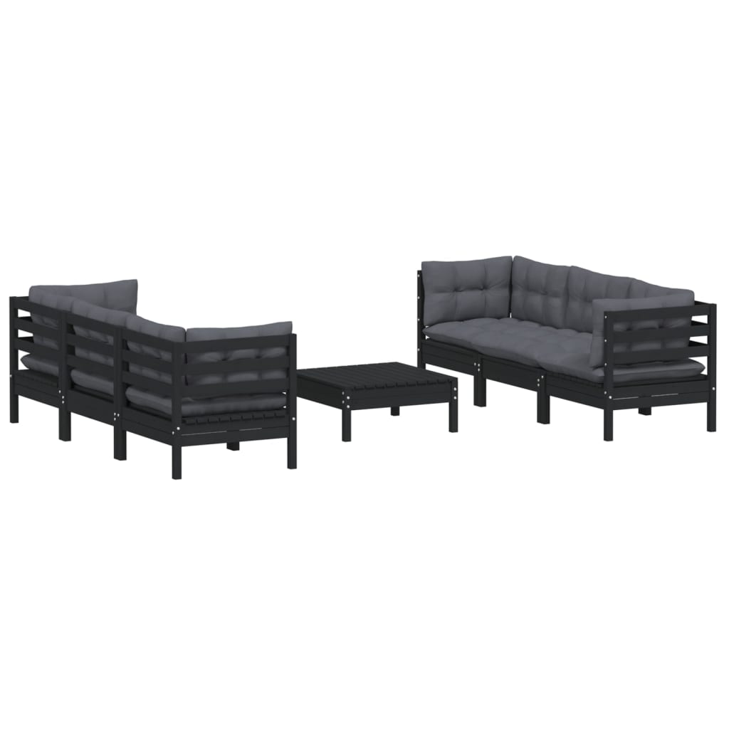 Salon de jardin 7 pcs avec coussins anthracite Bois de pin