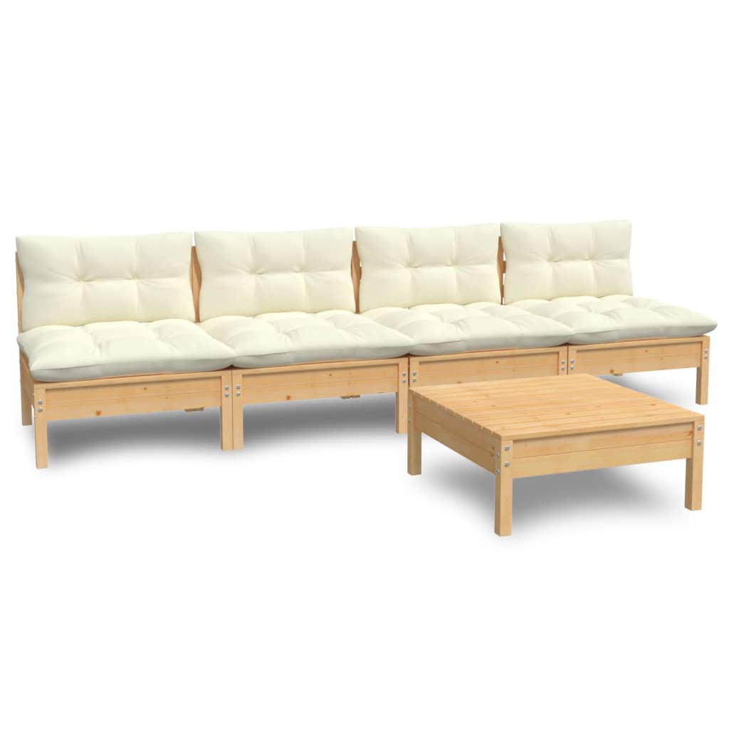 5 pcs garden furniture with pine wood cream cushions