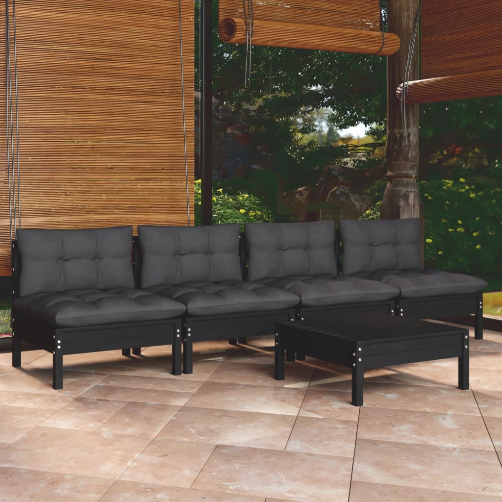 Salon de jardin 5 pcs avec coussins anthracite Bois de pin