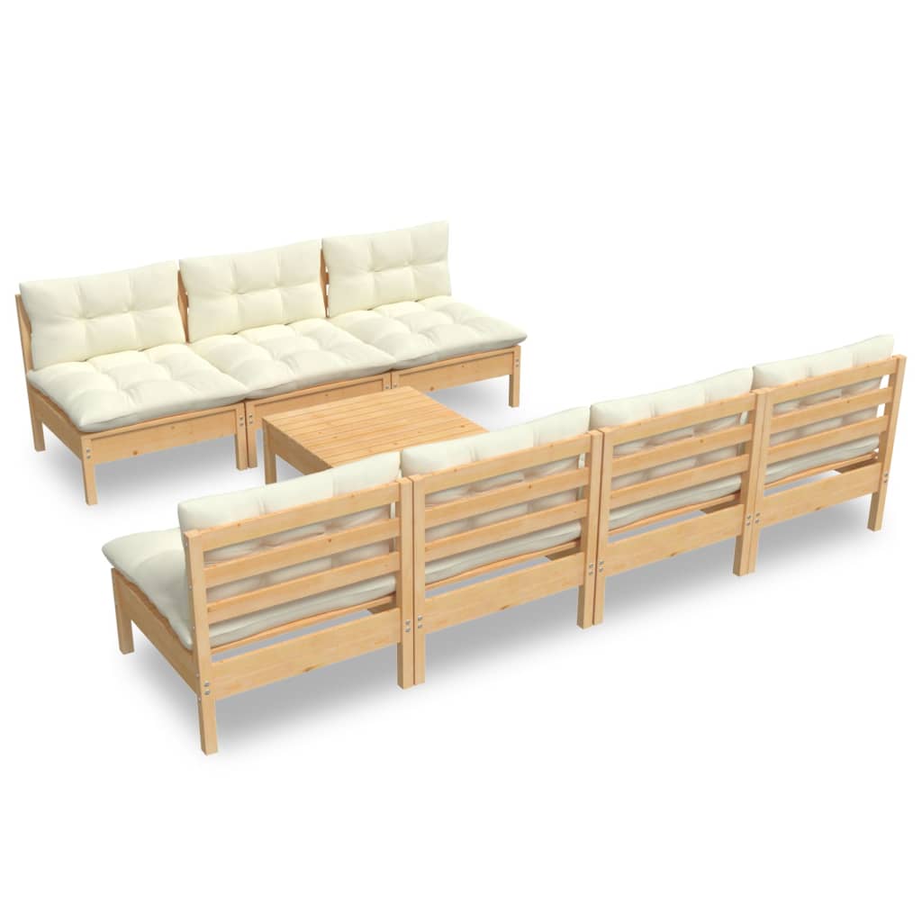 8 pcs garden furniture with pine wood cream cushions