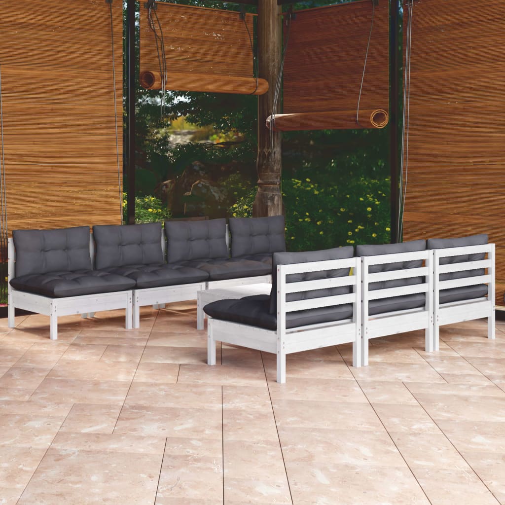 Salon de jardin 8 pcs avec coussins anthracite bois de pin