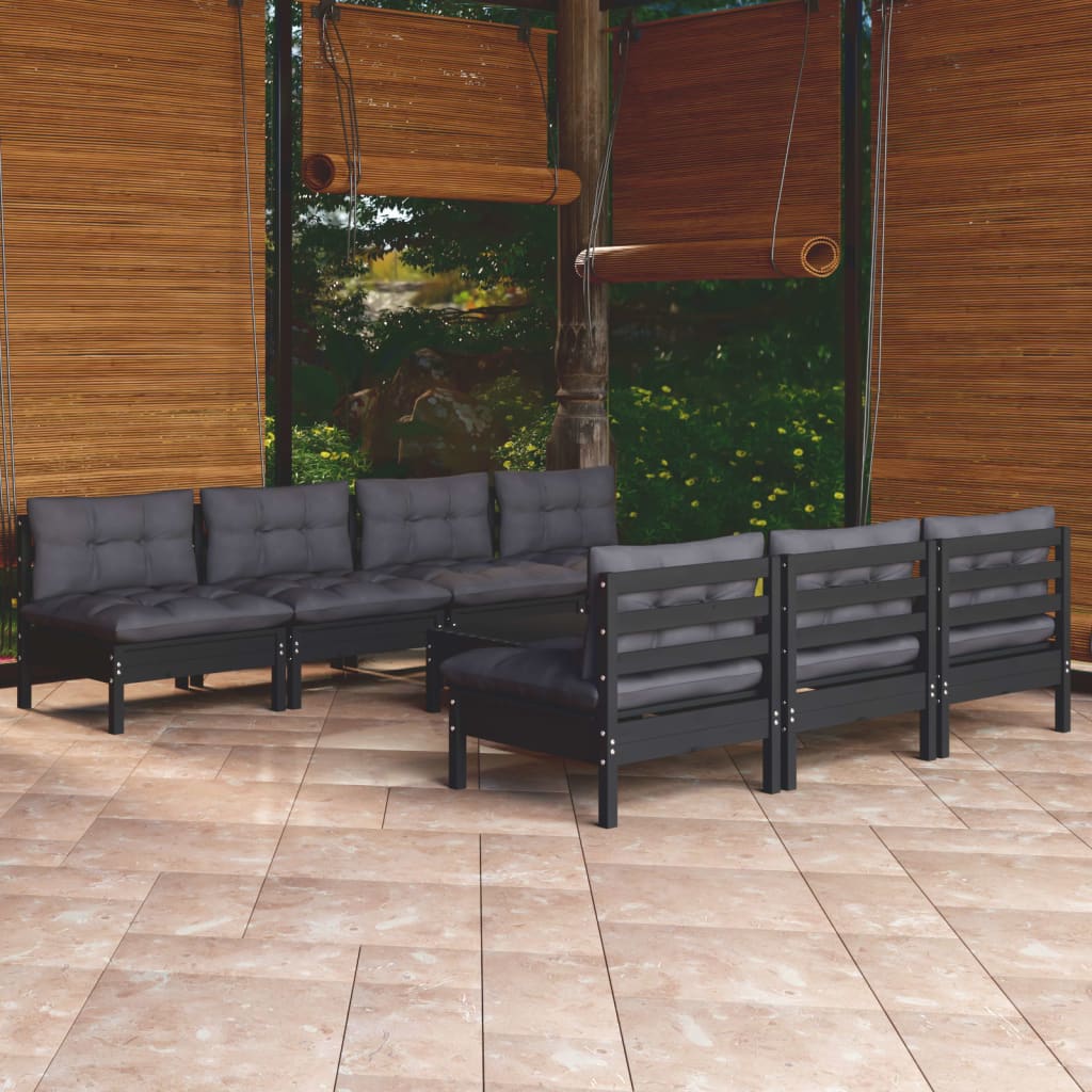 Salon de jardin 8 pcs avec coussins anthracite Bois de pin