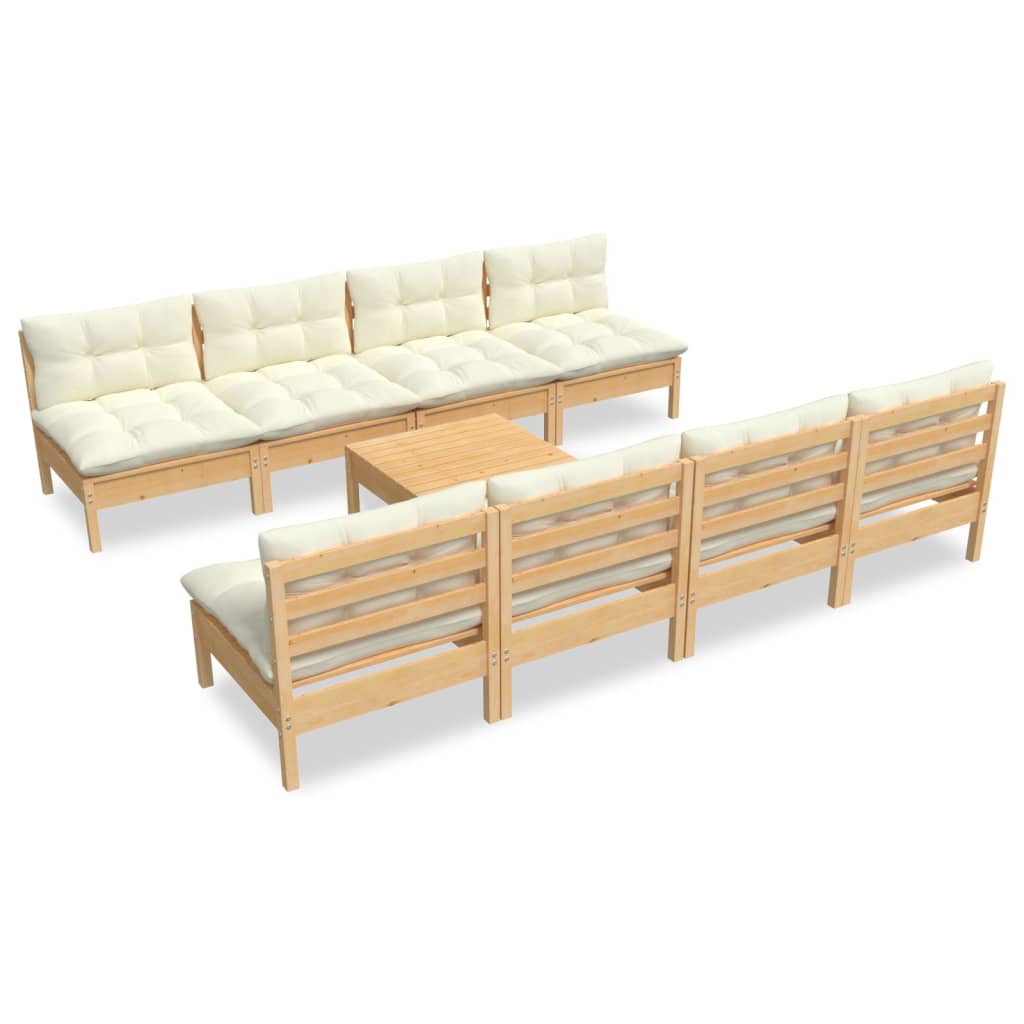 9 pcs garden furniture with cushions of solid pine wood