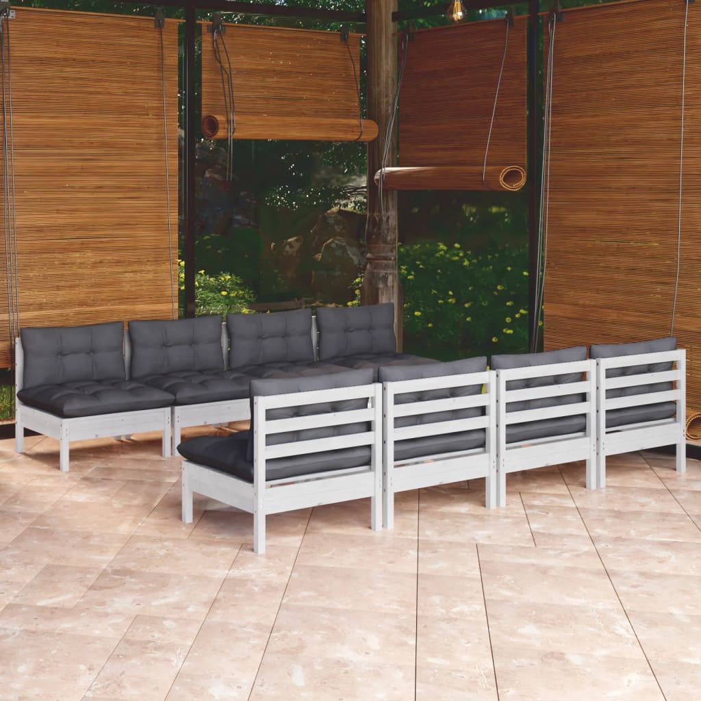 Salon de jardin 9 pcs avec coussins bois de pin massif