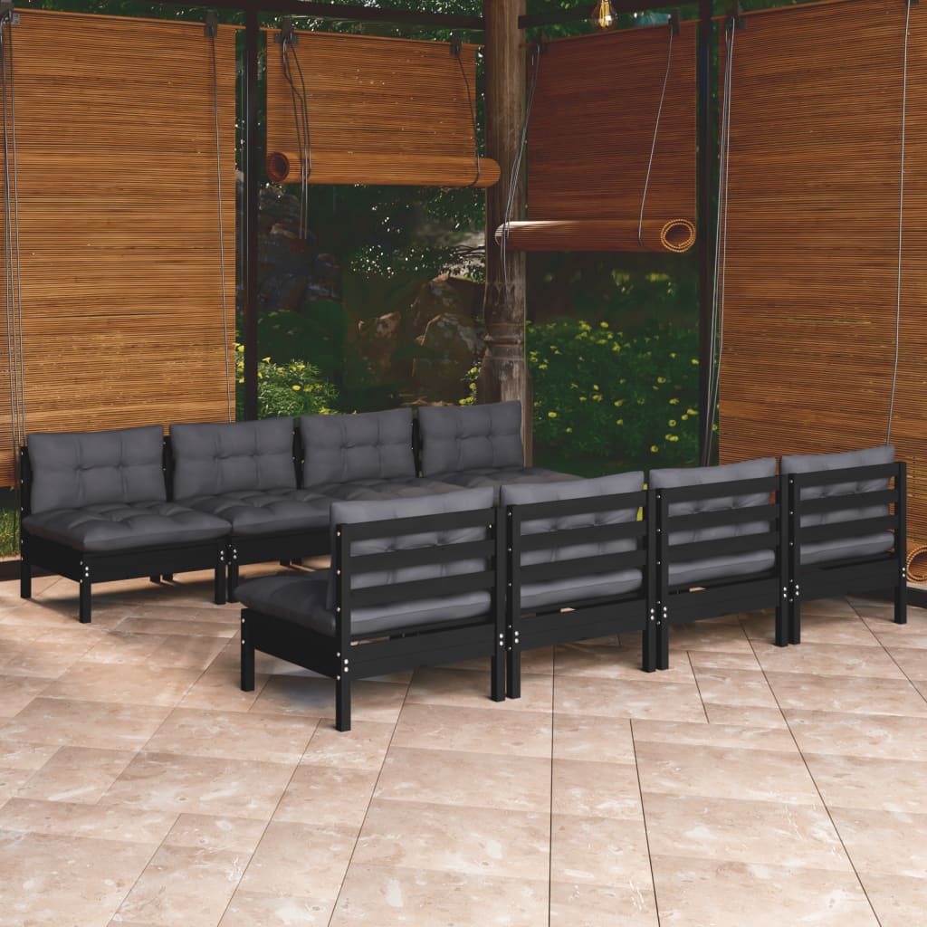 Salon de jardin 9 pcs avec coussins Bois de pin massif