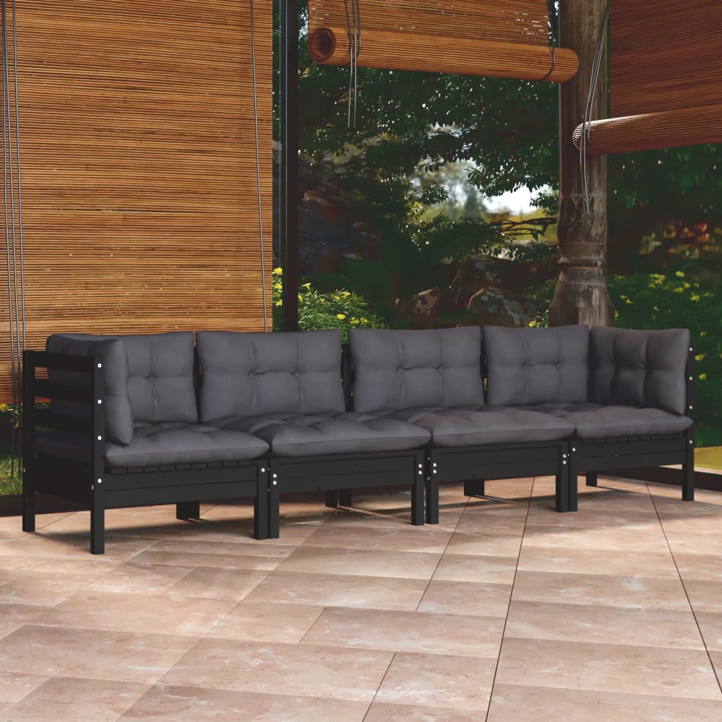 Salon de jardin 4 pcs avec coussins Bois de pin massif