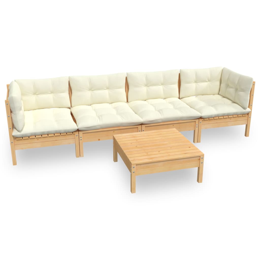 5 pcs garden furniture with cushions of solid pine wood