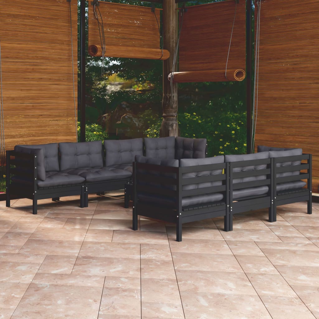 8 pcs garden furniture with solid pine wood cushions