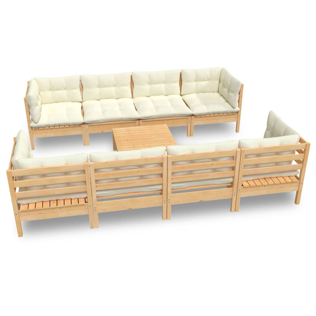 9 pcs garden furniture with cushions of solid pine wood