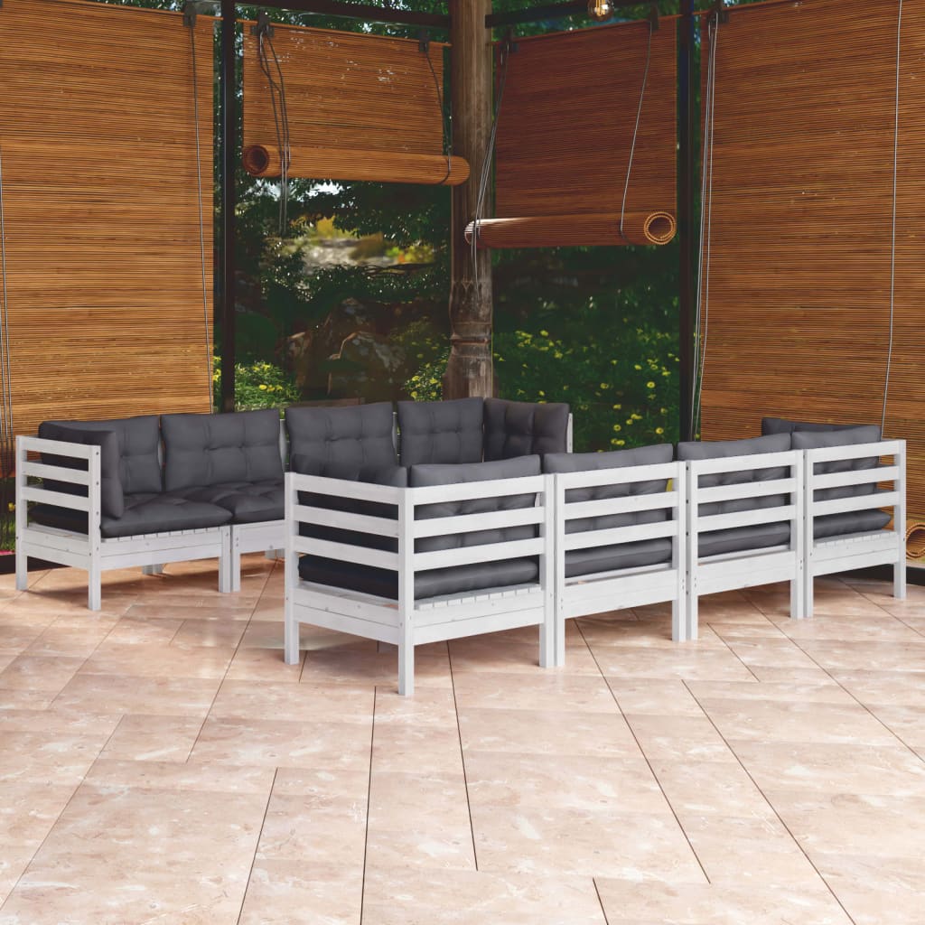 Salon de jardin 9 pcs avec coussins bois de pin massif