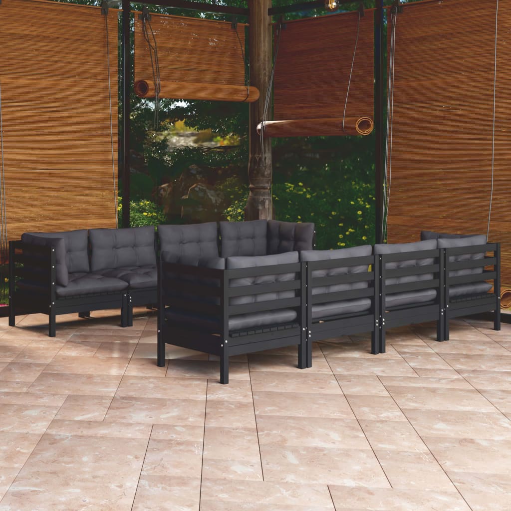 9 pcs garden furniture with solid pine wood cushions