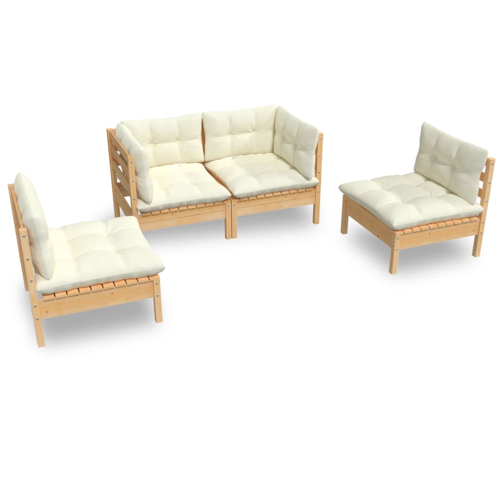 4 pcs garden furniture with cushions of solid pine wood