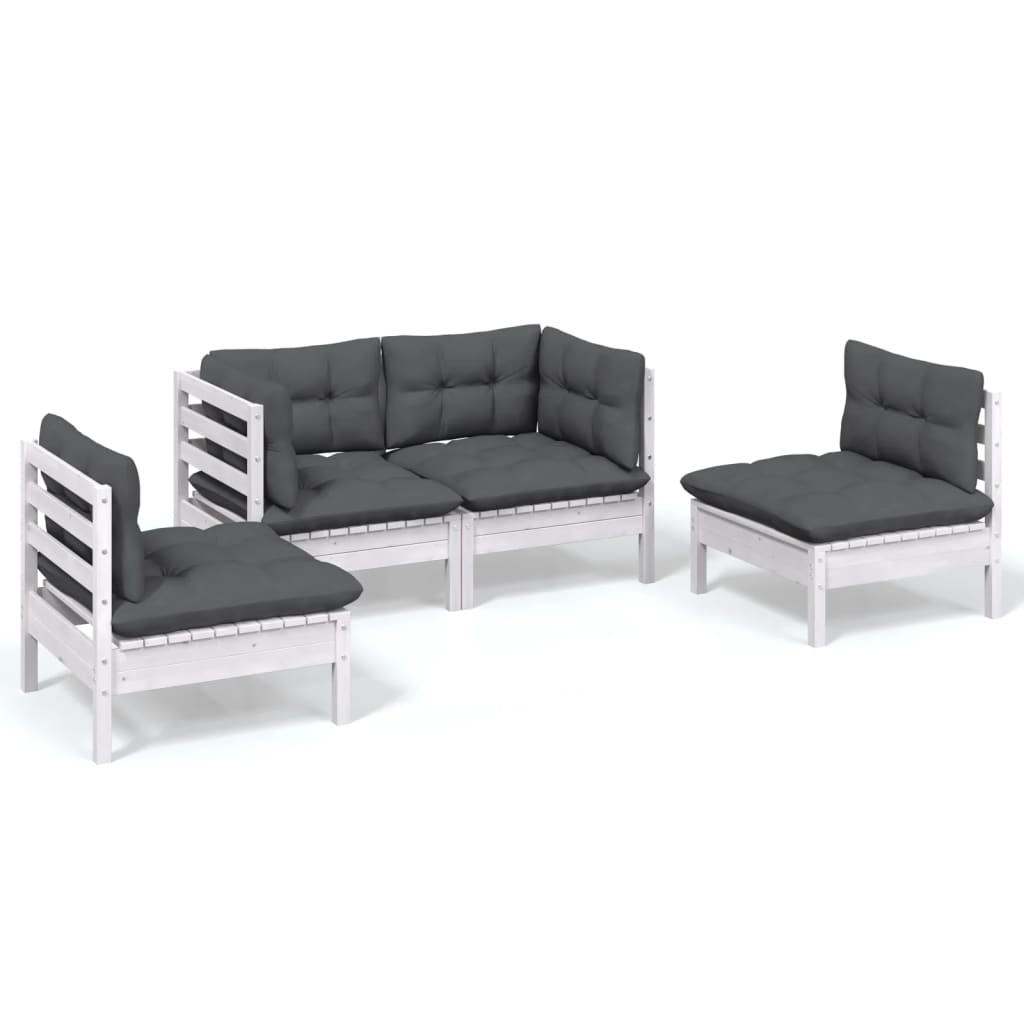 4 pcs garden furniture with solid pine wood cushions