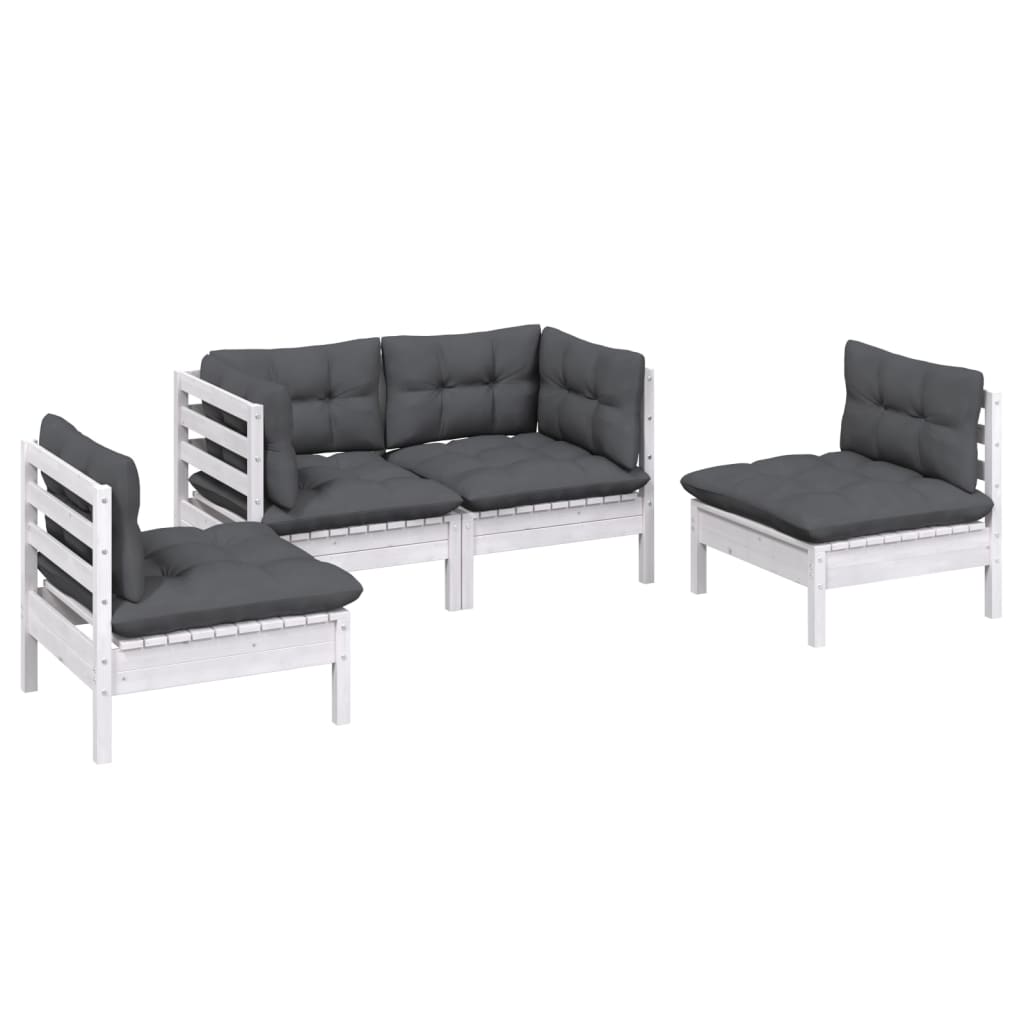 4 pcs garden furniture with solid pine wood cushions