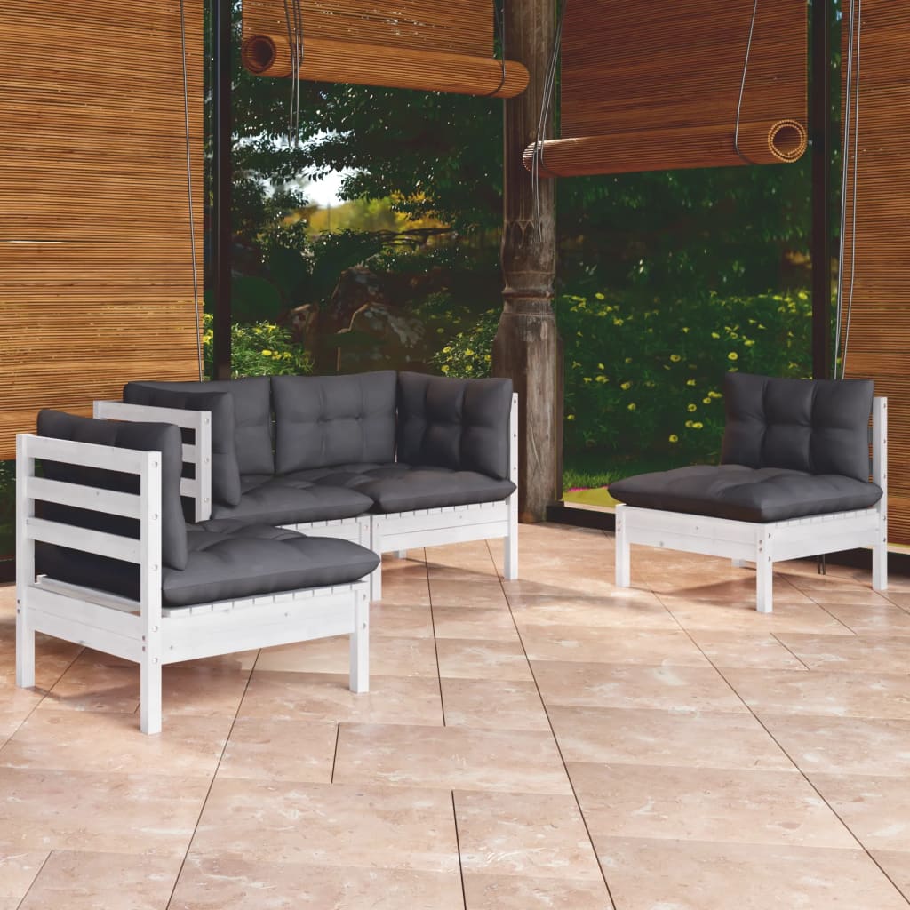 4 pcs garden furniture with solid pine wood cushions