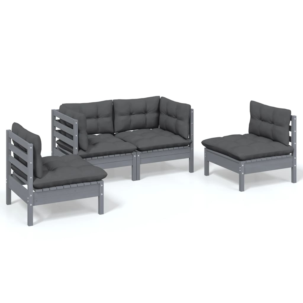 4 pcs garden furniture with solid pine wood cushions