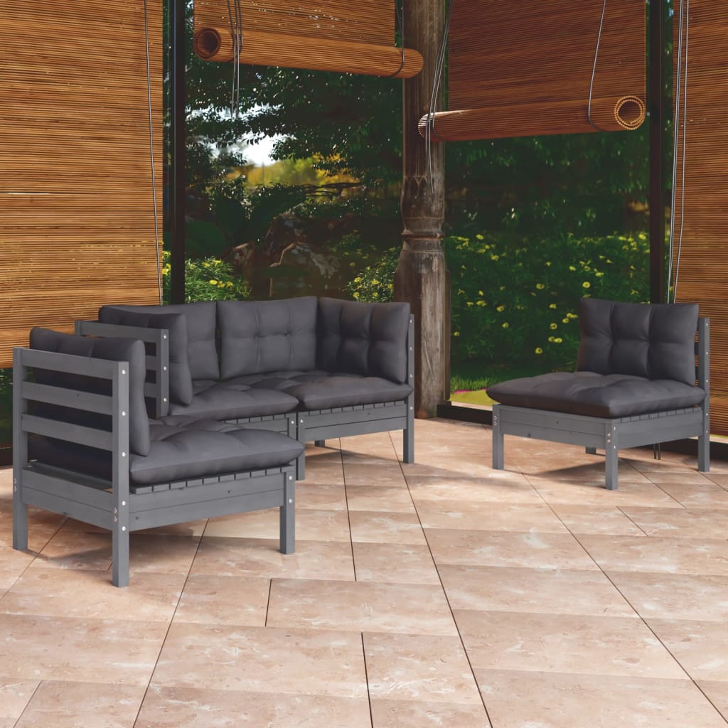 Salon de jardin 4 pcs avec coussins Bois de pin massif