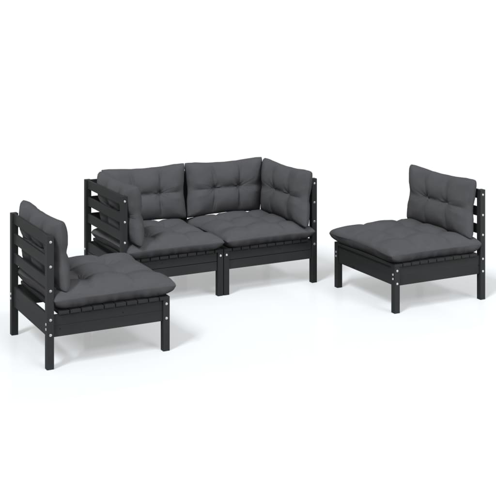 4 pcs garden furniture with solid pine wood cushions