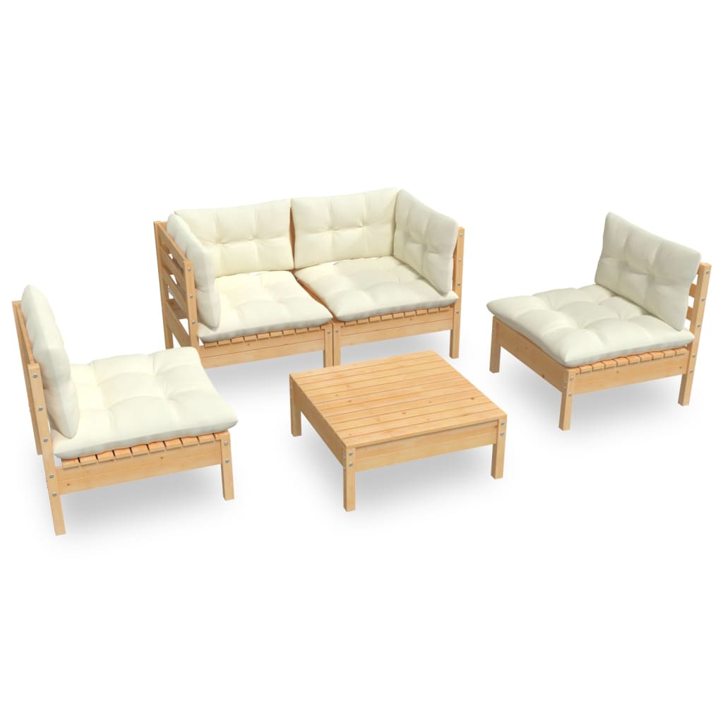 5 pcs garden furniture with cushions of solid pine wood