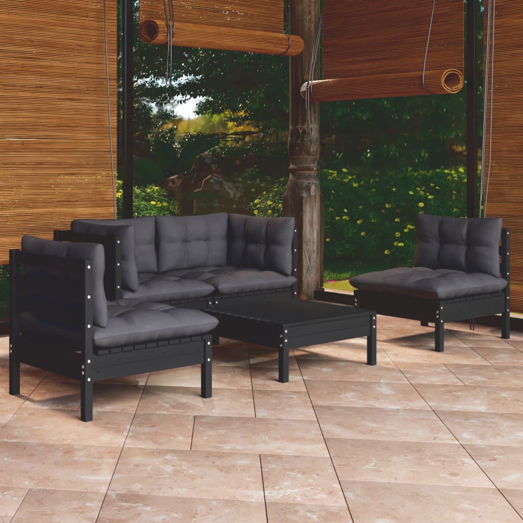 Salon de jardin 5 pcs avec coussins Bois de pin massif