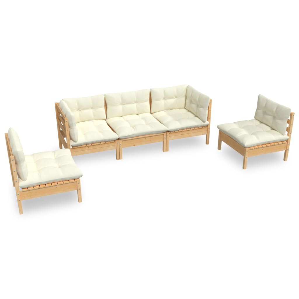 5 pcs garden furniture with cushions of solid pine wood