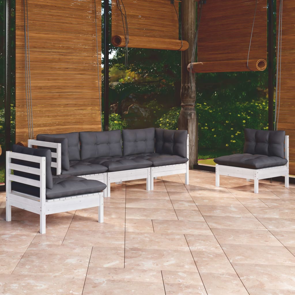 Salon de jardin 5 pcs avec coussins bois de pin massif