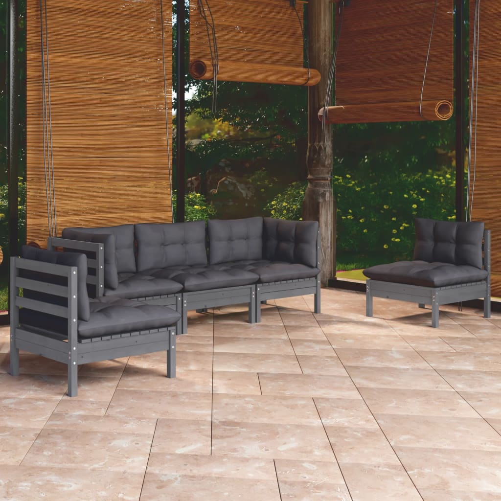 5 pcs garden furniture with solid pine wood cushions