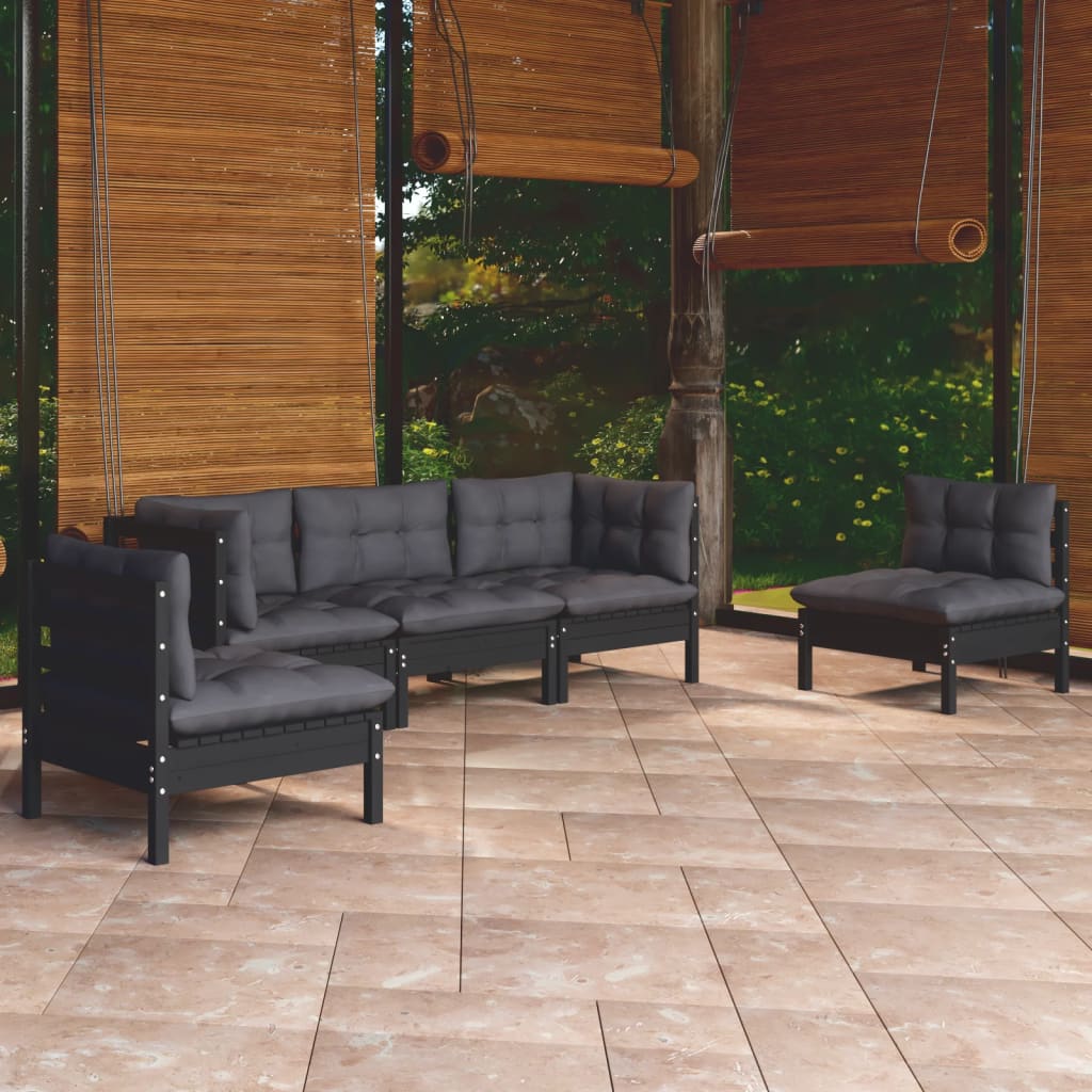 Salon de jardin 5 pcs avec coussins Bois de pin massif