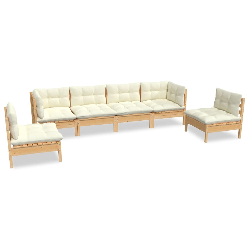 6 pcs garden furniture with cushions of solid pine wood