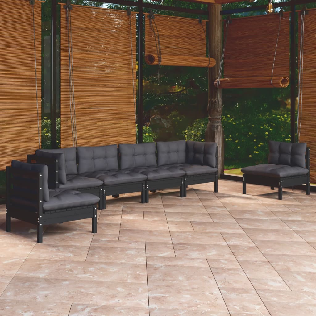 Salon de jardin 6 pcs avec coussins Bois de pin massif