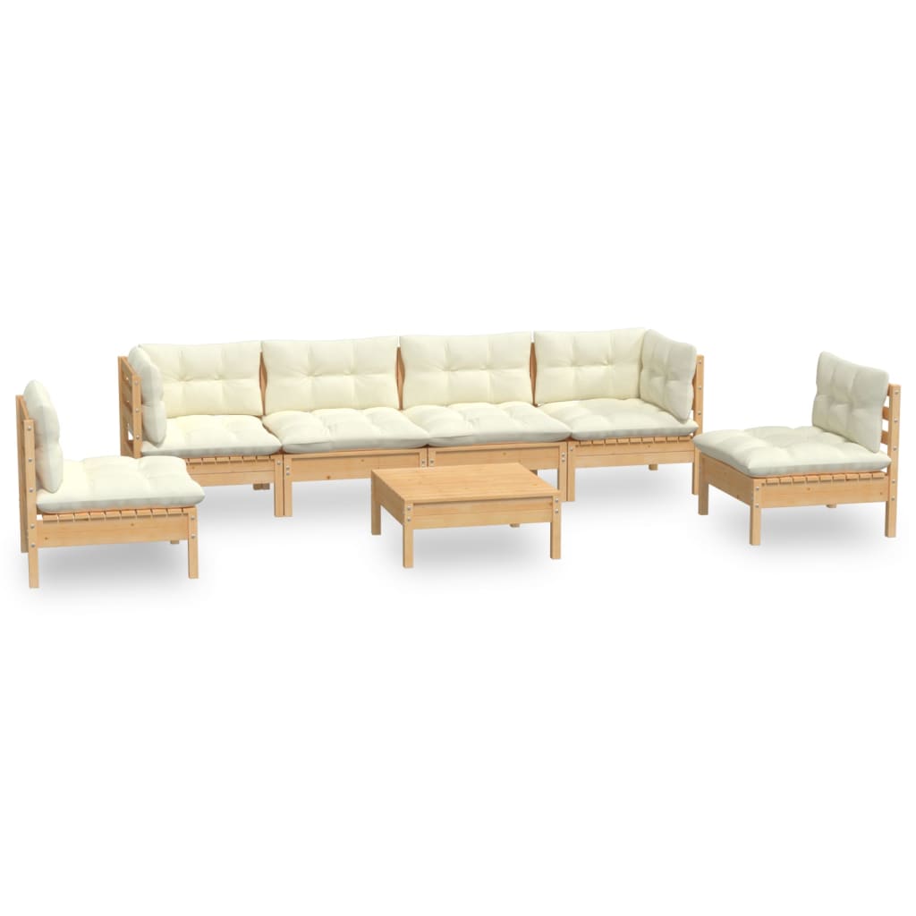 Garden furniture 7 pcs with cushions of solid pine wood