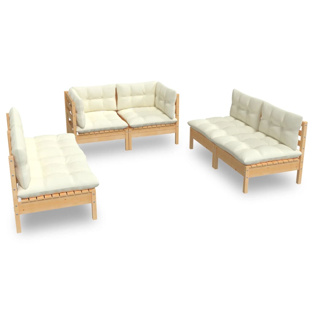 6 pcs garden furniture with cushions of solid pine wood