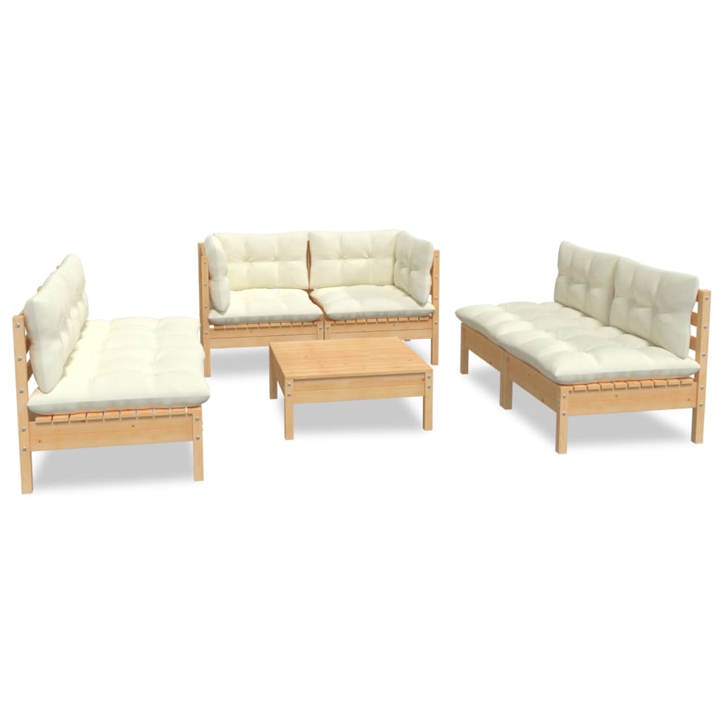 Garden furniture 7 pcs with cushions of solid pine wood