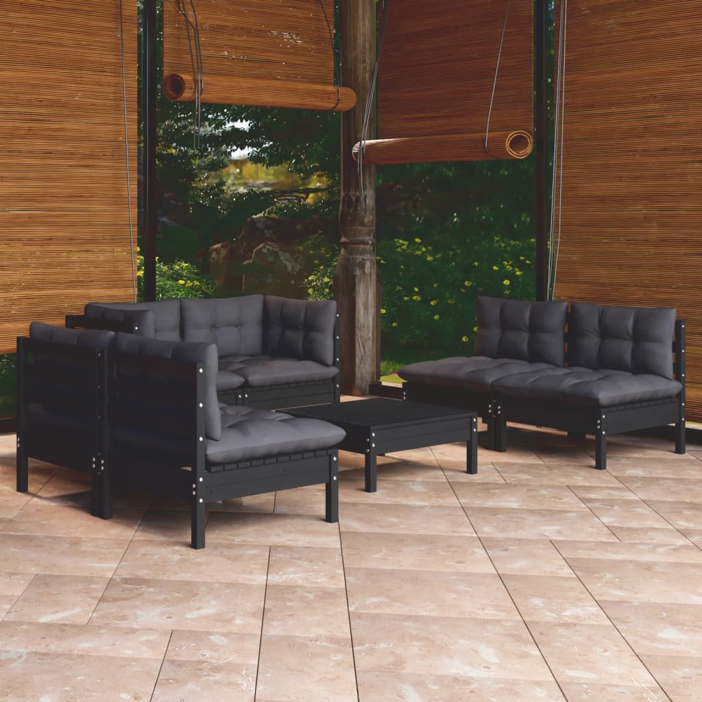 Garden furniture 7 pcs with solid pine wood cushions