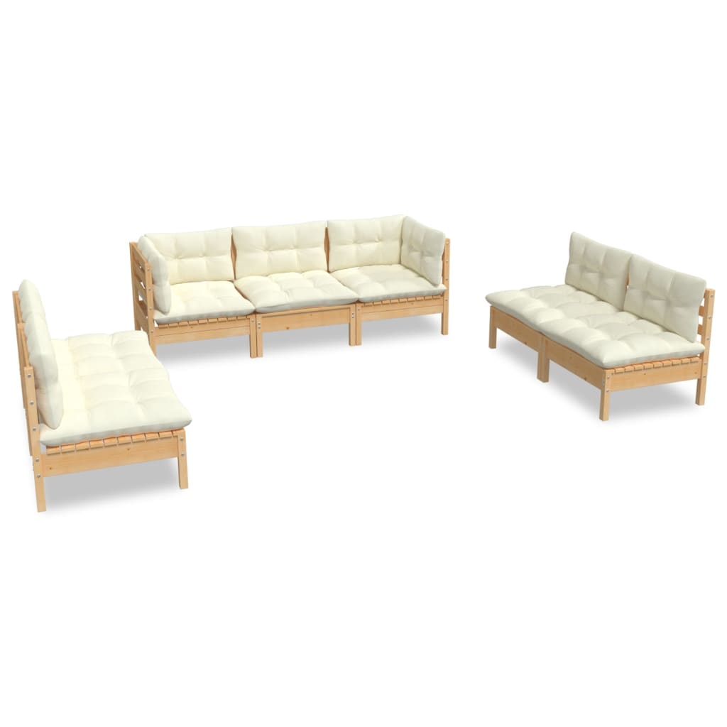 Garden furniture 7 pcs with cushions of solid pine wood