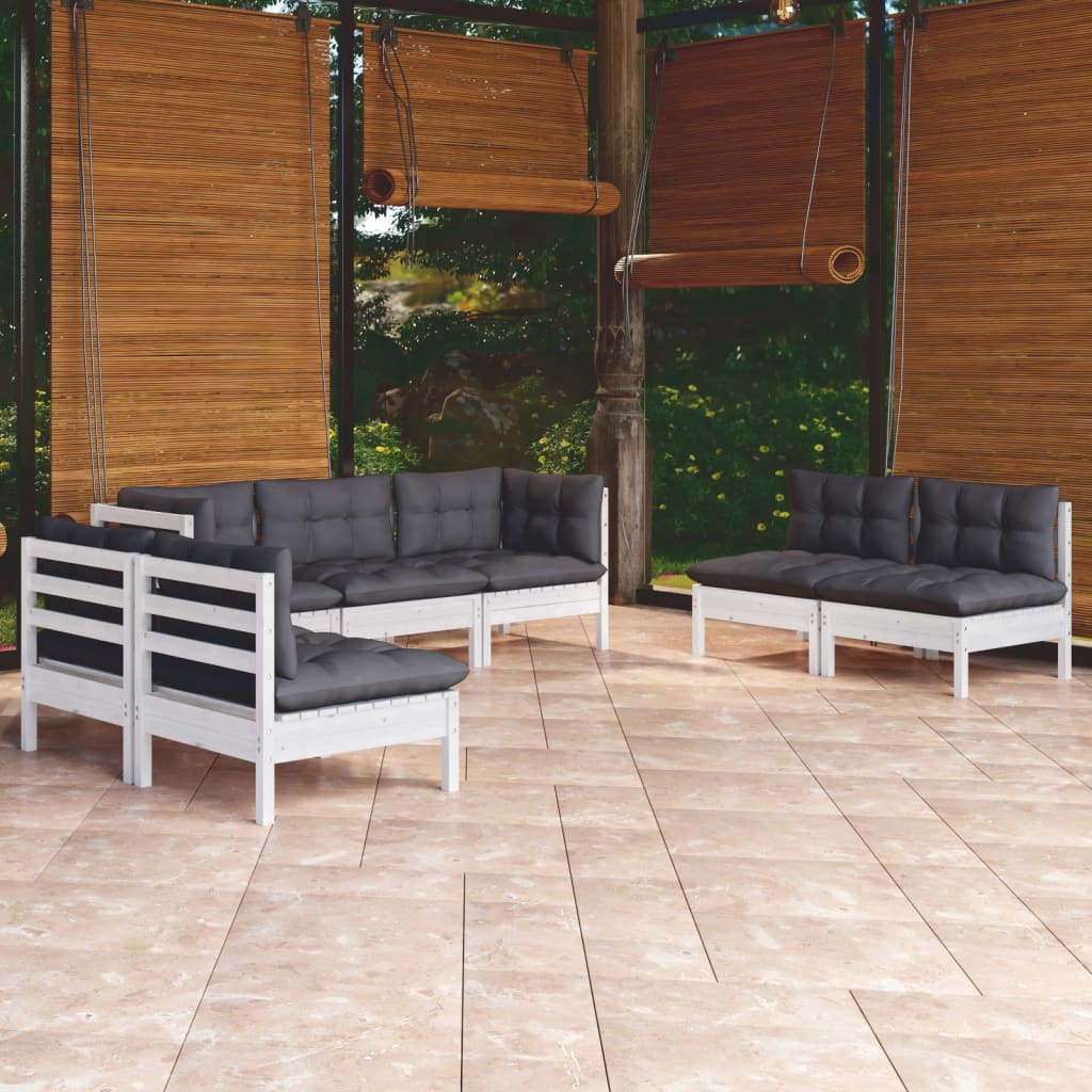 Salon de jardin 7 pcs avec coussins bois de pin massif