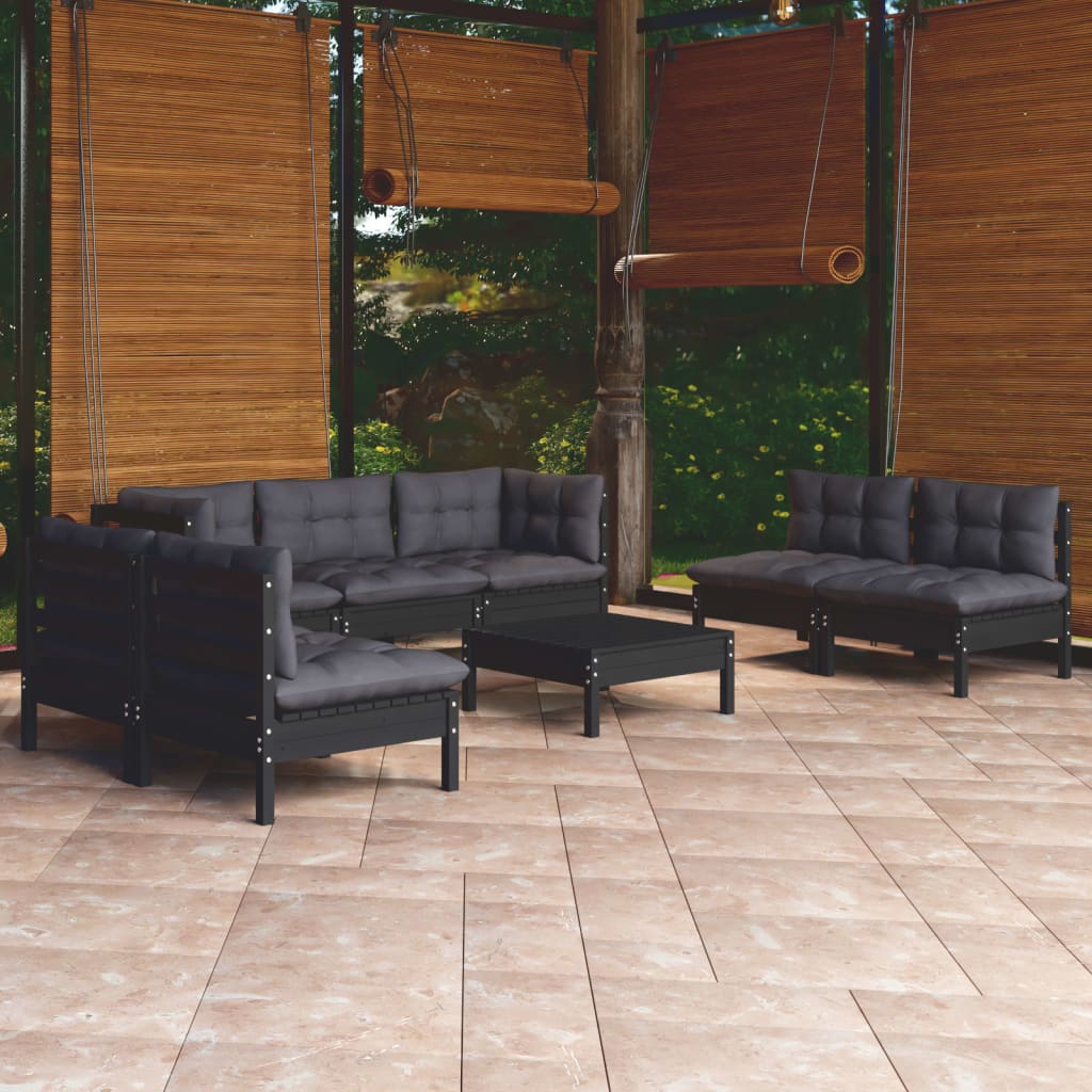 Salon de jardin 8 pcs avec coussins Bois de pin massif