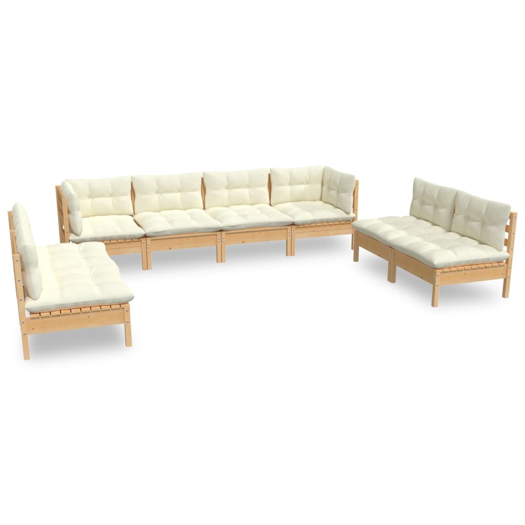 8 pcs garden furniture with cushions of solid pine wood