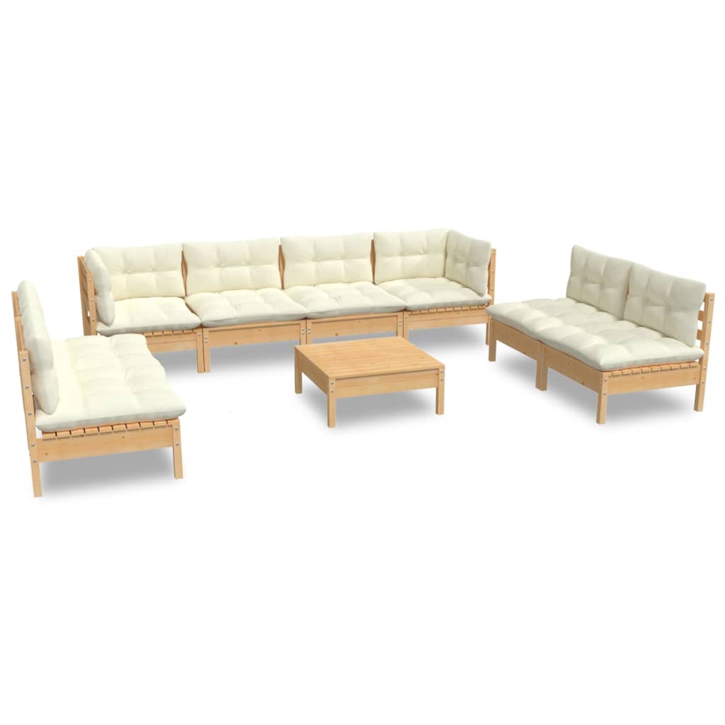 9 pcs garden furniture with cushions of solid pine wood