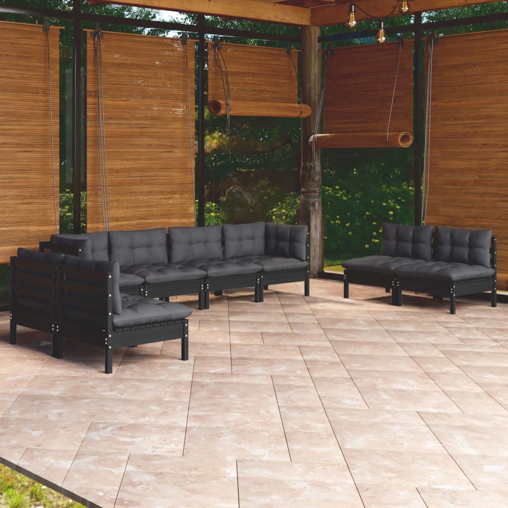 Salon de jardin 9 pcs avec coussins Bois de pin massif