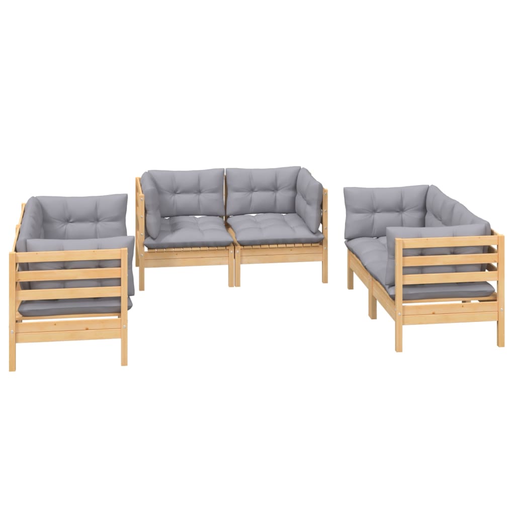 Garden furniture 6 pcs with gray cushions of solid pine wood