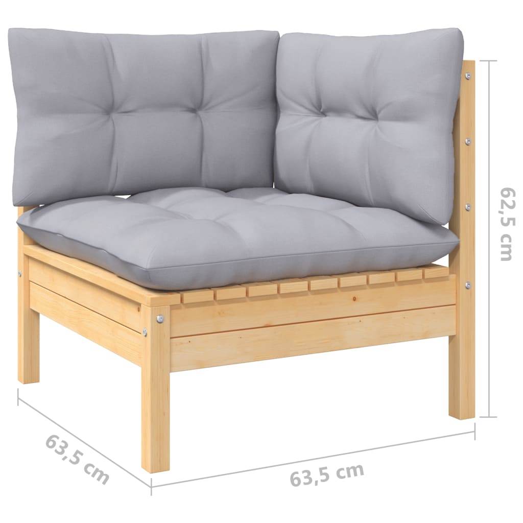 Garden furniture 6 pcs with gray cushions of solid pine wood