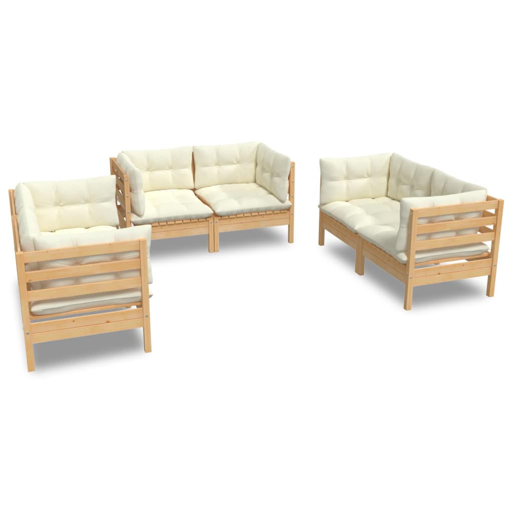 6 pcs garden furniture with cushions of solid pine wood