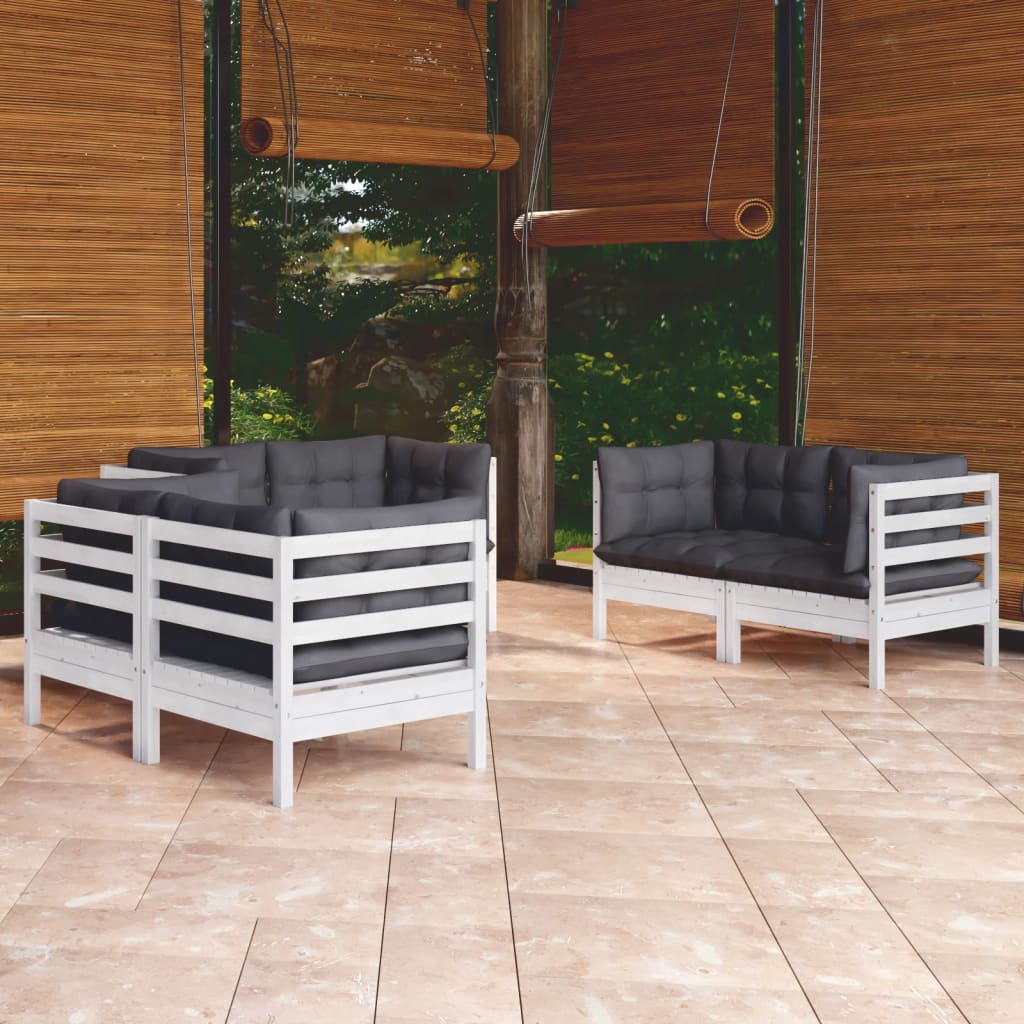 6 pcs garden furniture with solid pine wood cushions