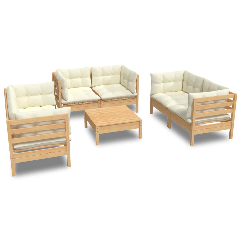 Garden furniture 7 pcs with cushions of solid pine wood