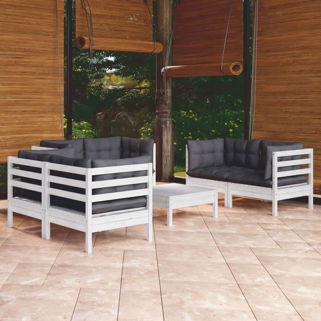 Garden furniture 7 pcs with solid pine wood cushions