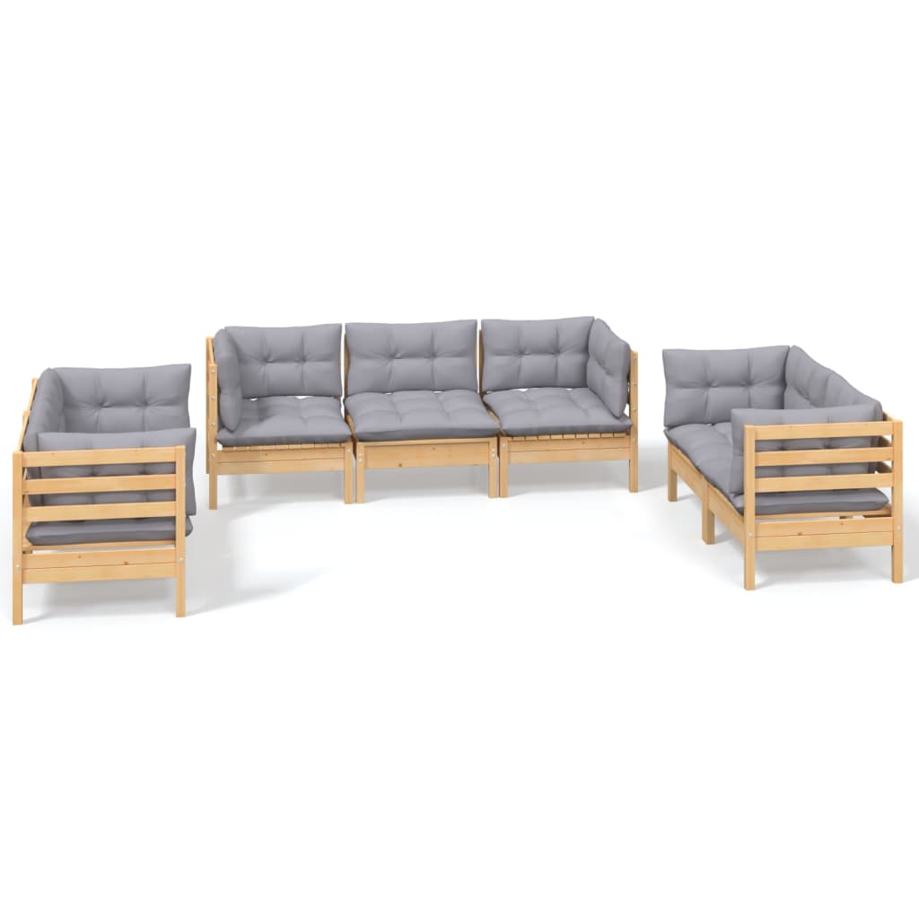 Garden furniture 7 pcs with gray cushions of solid pine wood